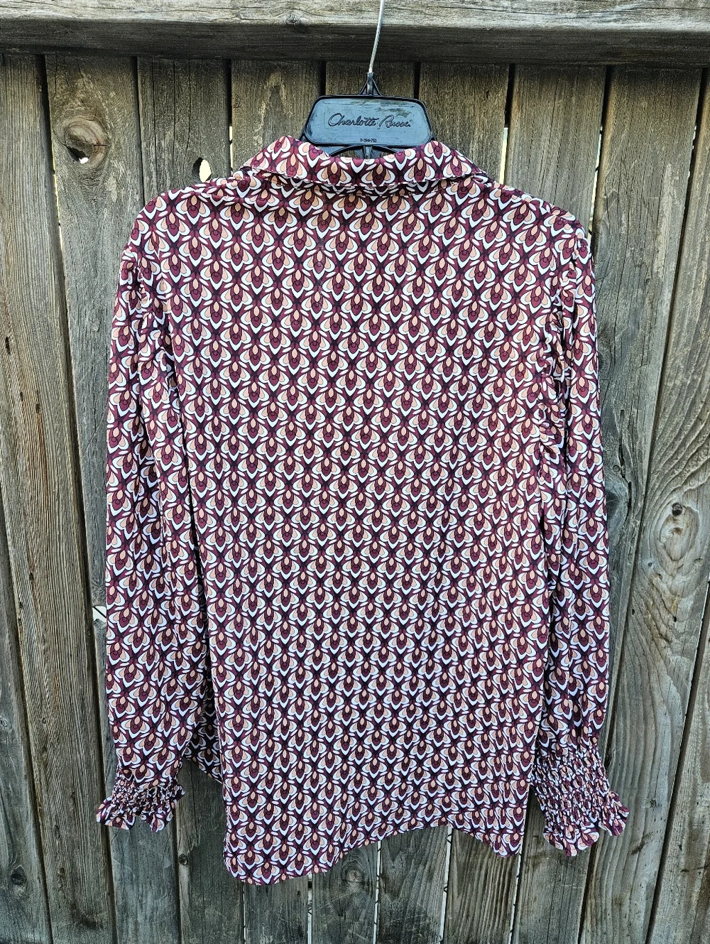 Fashion Woven Geometric Button-Front Blouse - Burgundy Women's Size XL - Picture 14 of 16